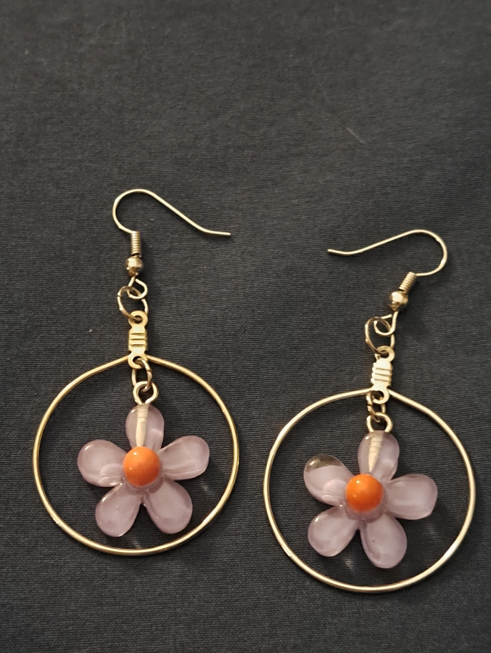 Purple Flower Hoop Earrings